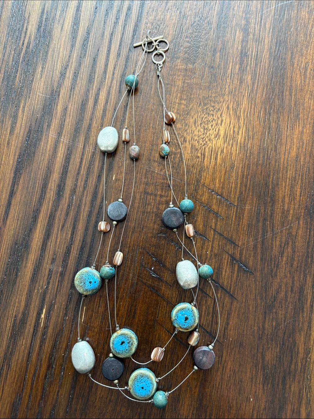 Multi-Strand Turquoise Ceramic & Bead Necklace - Women Jewelry